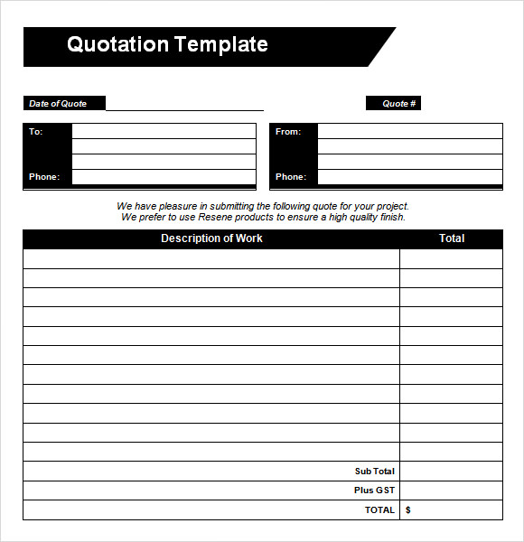 Free Price Quotation Template Word